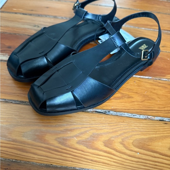 Zara Women's Black Leather Sandals - Picture 2 of 4